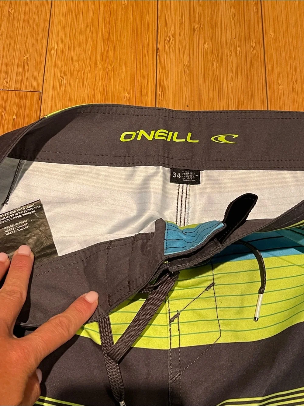 O'Neill Men's Blue, Lime Green & Black Striped Board Shorts